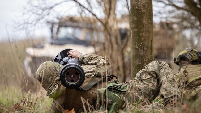 A Ukrainian trainee prepares to conduct an anti-armour ambush during the ADF-led Operation Kudu field phase training. Picture: Cpl Jonathan Goedhart