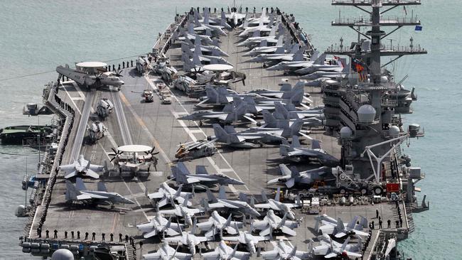 The USS Ronald Reagan aircraft carrier is capable of carrying 60 aircraft at a time. Picture: AFP/YONHAP