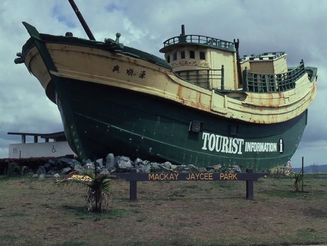 Known as The Junk, this Taiwanese fishing vessel became Mackay's tourist information centre for many years. Photo: Vintage Queensland/Kerron Martin