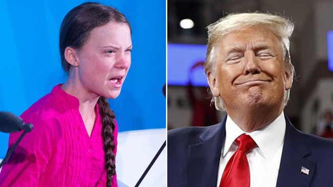 Greta Thunberg, left, and Donald Trump agree on little. Pictures: AFP/AP