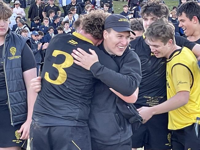 St Laurence's College celebrate the premiership.