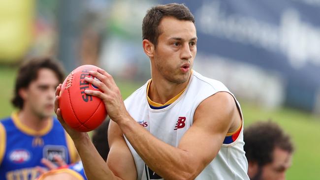 New recruit Tom Doedee at Lions training at Brighton Home Arena on Sunday. Picture Lachie Millard