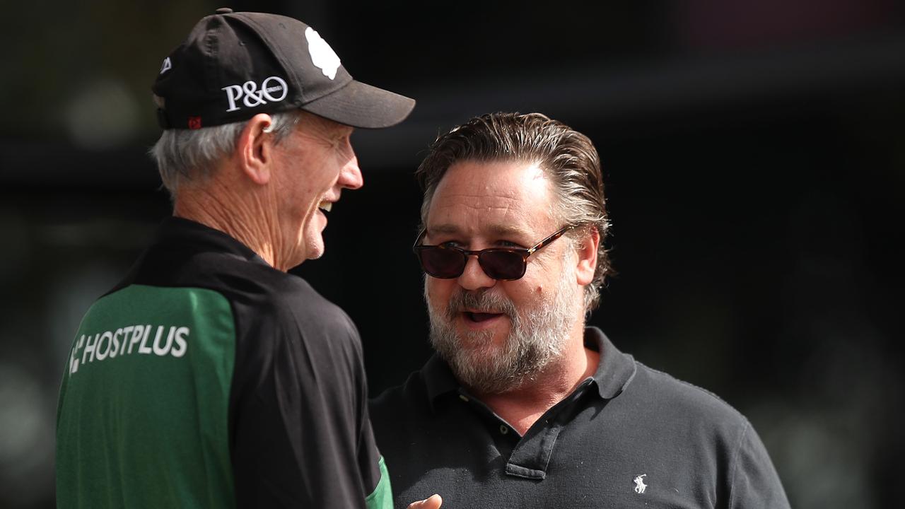 Russell Crowe and Wayne Bennett have a strong relationship. Picture: Brett Costello