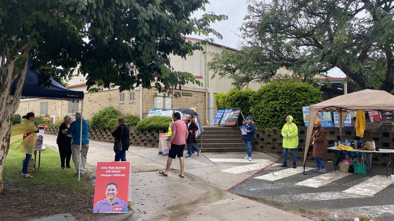 Voters braving the poor conditions at polling booths in Gladstone, including Chanel College and Gladstone South, two of the larger polling booths in the electorate.