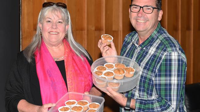 Dolly Jensen and Bruce Devereaux enjoying Dolly's homemade muffins. Picture: Shane Zahner