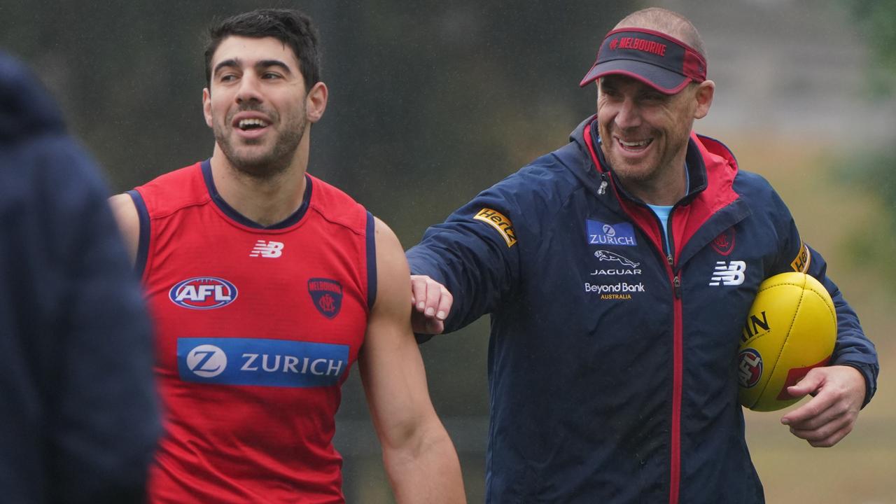 Melbourne pre-season training. Christian Petracca and Simon Goodwin Picture: Tess Gellie/Melbourne FC