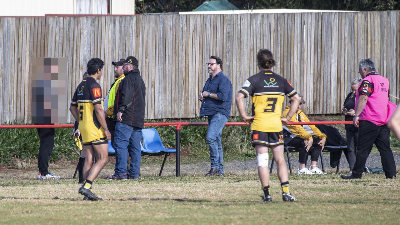 An incident involving a spectator stops play during the Valleys and Gatton, round 18 TRL Hutchinson Builders A Grade match on Sunday, August 21, 2022. Picture: Nev Madsen.