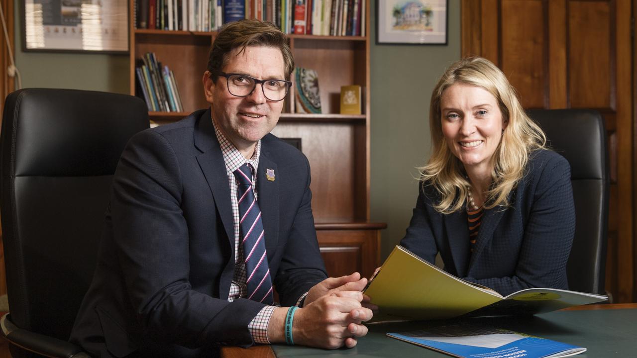 Toowoomba Regional Council Mayor Geoff McDonald and Deputy Mayor Rebecca Vonhoff discuss council under their leadership, Thursday, August 10, 2023. Picture: Kevin Farmer