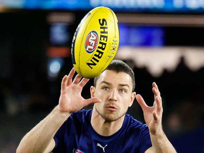 MELBOURNE, AUSTRALIA - AUG 03: Luke Davies-Uniacke of the Kangaroos warms up before the 2024 AFL Round 21 match between the North Melbourne Kangaroos and the Richmond Tigers at Marvel Stadium on August 03, 2024 in Melbourne, Australia. (Photo by Dylan Burns/AFL Photos via Getty Images)