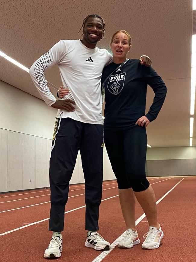 Dr Jo Brown with Noah Lyles. Picture: Supplied.