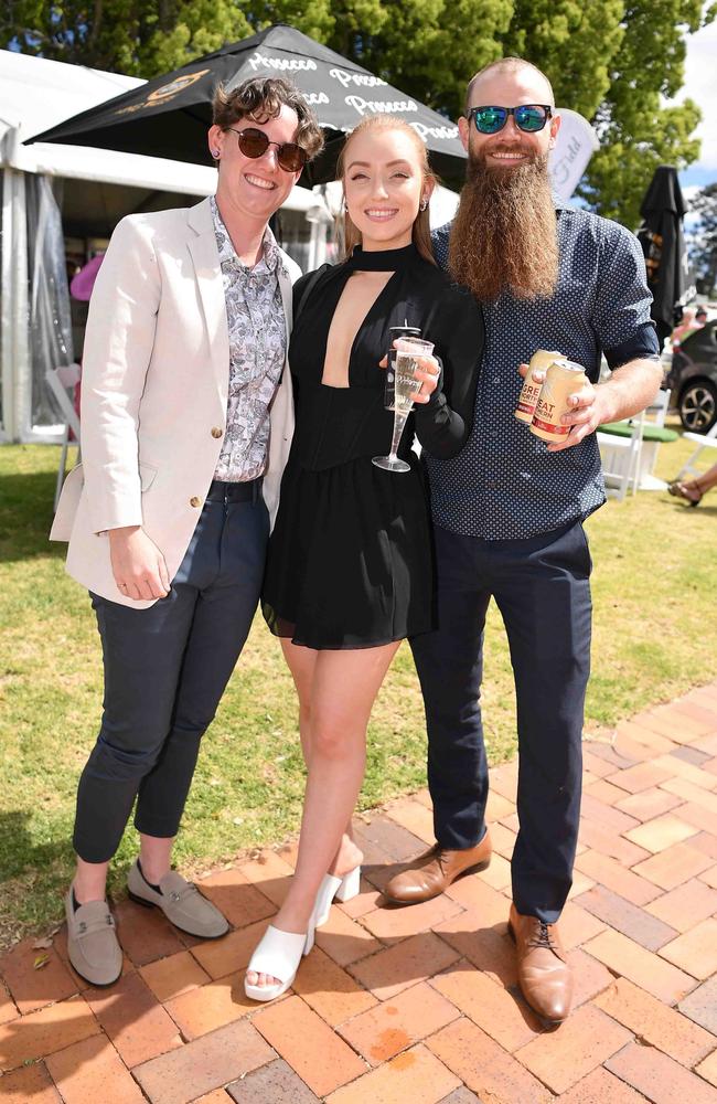 Connagh Peat, Lydia Redman and PJ Beran at Weetwood race day, Clifford Park. Picture: Patrick Woods.