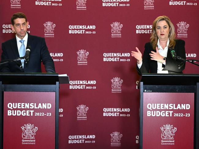 Treasurer Cameron Dick and Premier Annastacia Palaszczuk on Budget day. Picture: Dan Peled/NCA NewsWire