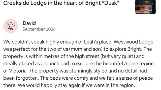 David’s review of Westwood Lodge, Bright.