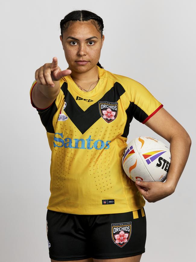 Shellie Long of Papua New Guinea poses for a photo during the Papua New Guinea Rugby League Women's World Cup portrait session on October 25, 2022 in Leeds, England. (Photo by Karl Bridgeman/Getty Images for Rugby League World Cup)