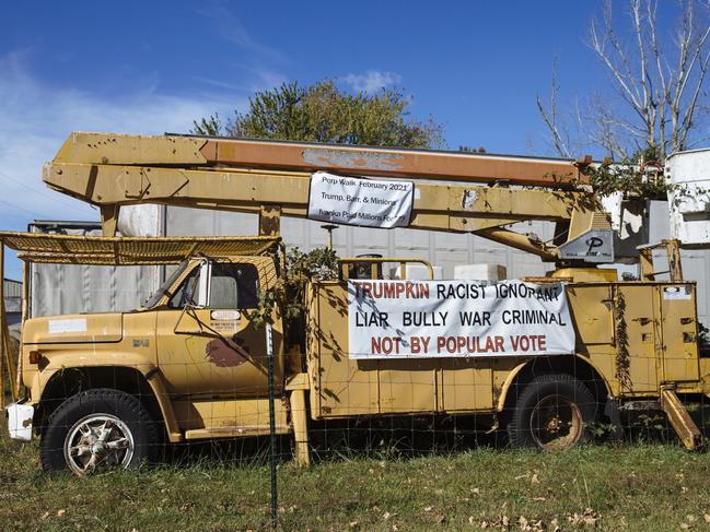 Signage against Donald Trump is seen alongside Route 66 in Conway, Missouri, USA. Picture: Angus Mordant for News Corp Australia