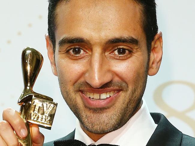 MELBOURNE, AUSTRALIA - MAY 08: Waleed Aly poses with the Gold Logie Award for Best Personality On Australian TV and Silver Logie for Best Presenter 'The Project' during the 58th Annual Logie Awards at Crown Palladium on May 8, 2016 in Melbourne, Australia. (Photo by Scott Barbour/Getty Images)