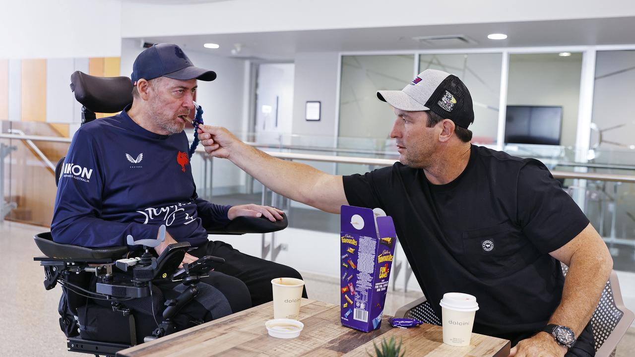 Nathan Hindmarsh feeds Anderson at his rehab centre. Picture: Sam Ruttyn