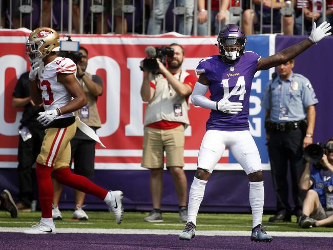 Minnesota Vikings wide receiver Stefon Diggs celebrates after catching a 22-yard touchdown. Picture: AP