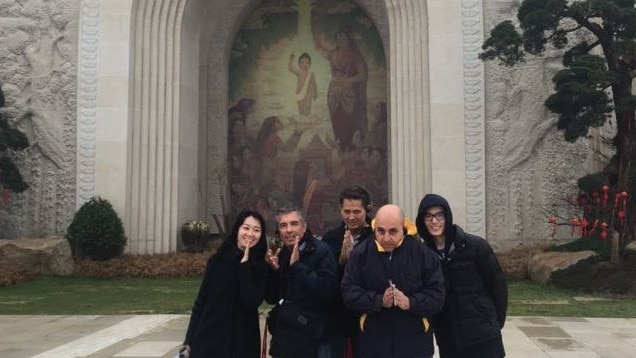 Canada Bay Mayor Angelo Tsirekas and Joseph Chidiac with iProsperity representatives visiting a temple in China. Picture: ICAC