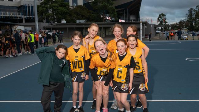 Grovedale White under-11 netball team pull their funniest faces.