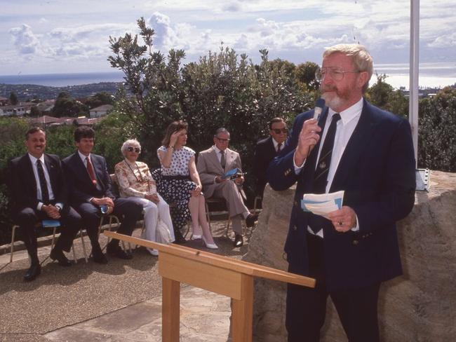 Brian Green speaking at Governor Phillip Lookout, Beacon Hill on Australia Day, 1988. Picture: Northern Beaches Council Library