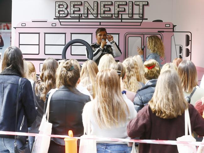 YouTube makeup guru, Michael Finch caused a frenzy outside Myer, Hobart this morning. Picture: MATT THOMPSON