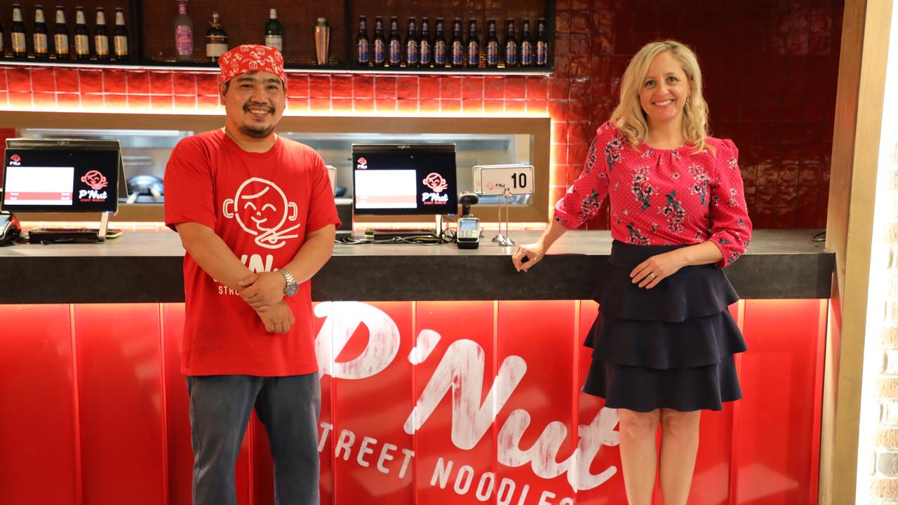 Melissa McIntosh and Chef Nut at the P’Nut Street Noodles counter.