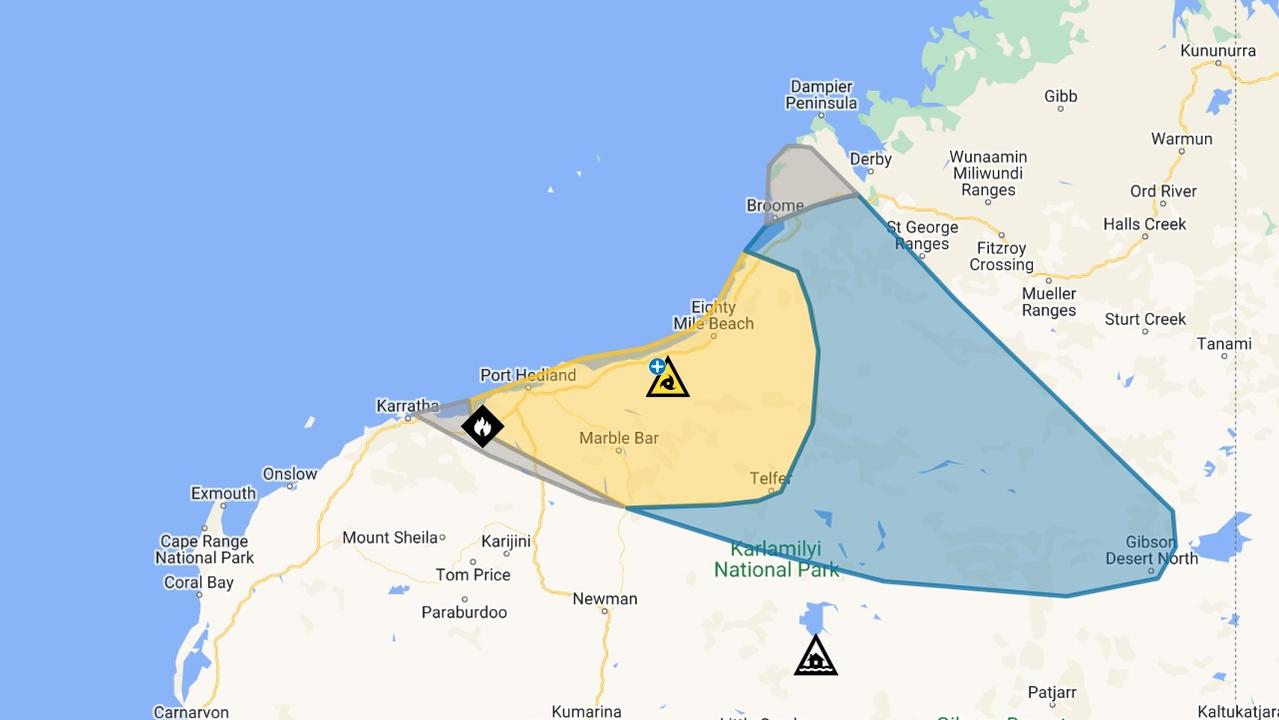 The cyclone yellow alert, issued by DFES, now includes Bidyadanga to Whim Creek, including Port Headland, and inland to Telfer.