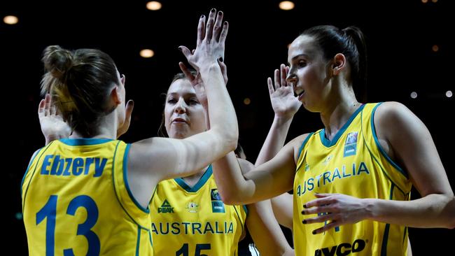 High five girls. Photo: AAP/Tracey Nearmy