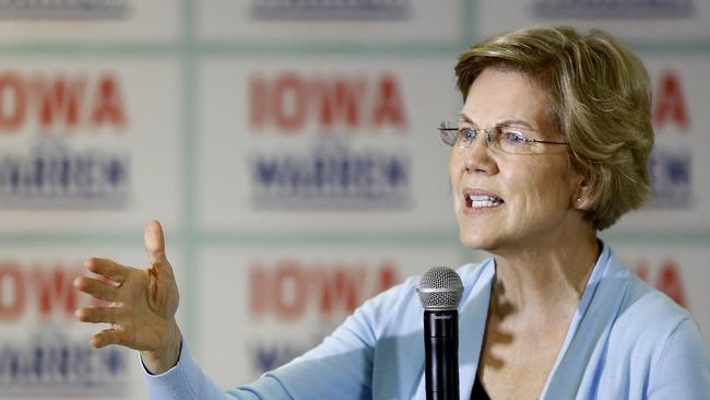 Democratic presidential candidate, Senator Elizabeth Warren, speaks at a campaign event in Iowa earlier this week. Picture: AP