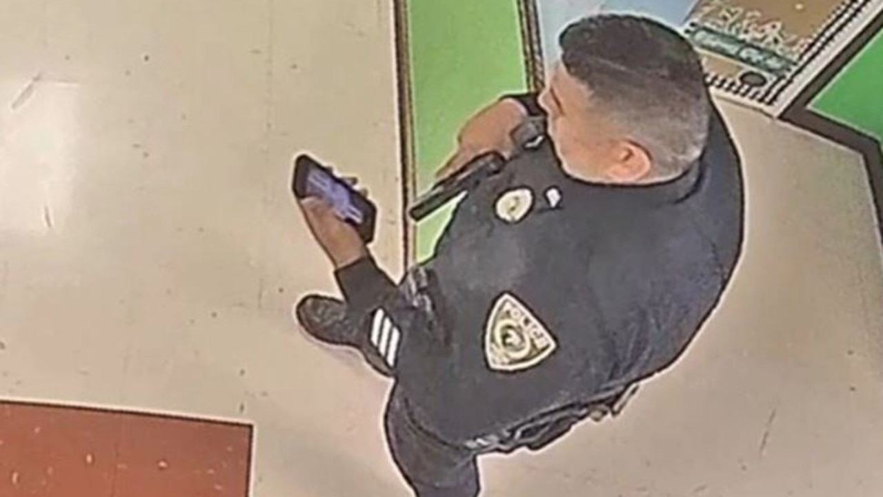 The video shows a Uvalde police officer with the school when the hooting was underway. Picture: Austin-American Statesman