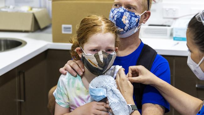 Sennen Bond after her first vaccine shot at Balgowlah in Sydney this week. Picture: Getty Images