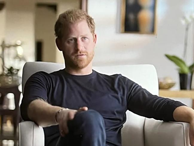 A body language expert has said that Prince Harry appeared to be “in a state” when being interviewed for the series. Picture: Netflix