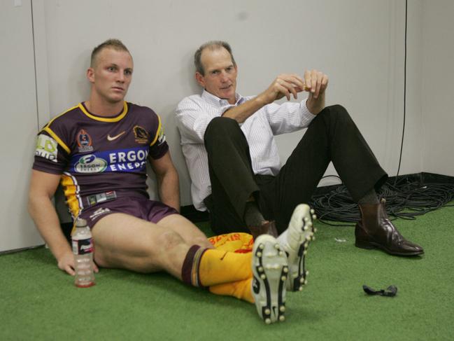 Broncos captain Darren Lockyer and coach Wayne Bennett in 2005. Picture: David Kapernick