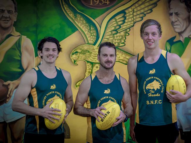 Salisbury North’s Jordan Boyle, coach Gavin Chaplin and Jake Russo. Picture: AAP Image/Roy Vandervegt.