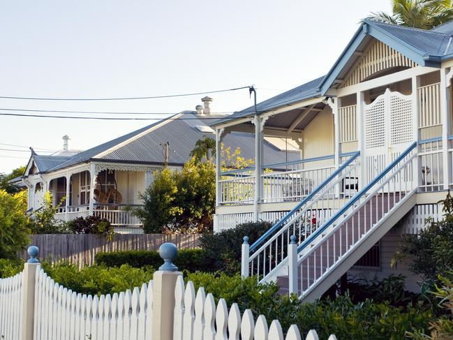 "Typical restored traditional domestic architecture in Brisbane, Australia. These types of houses are known as 'Queenslanders' and are built up off the ground because of the tropical climate."