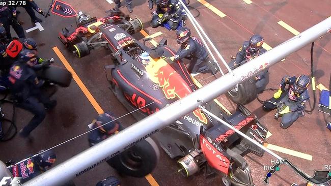 Ricciardo waited nine seconds for his new tyres at his second stop.