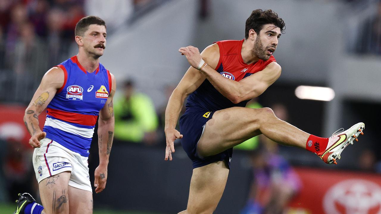 Petracca gets a kick away. Picture: Michael Klein