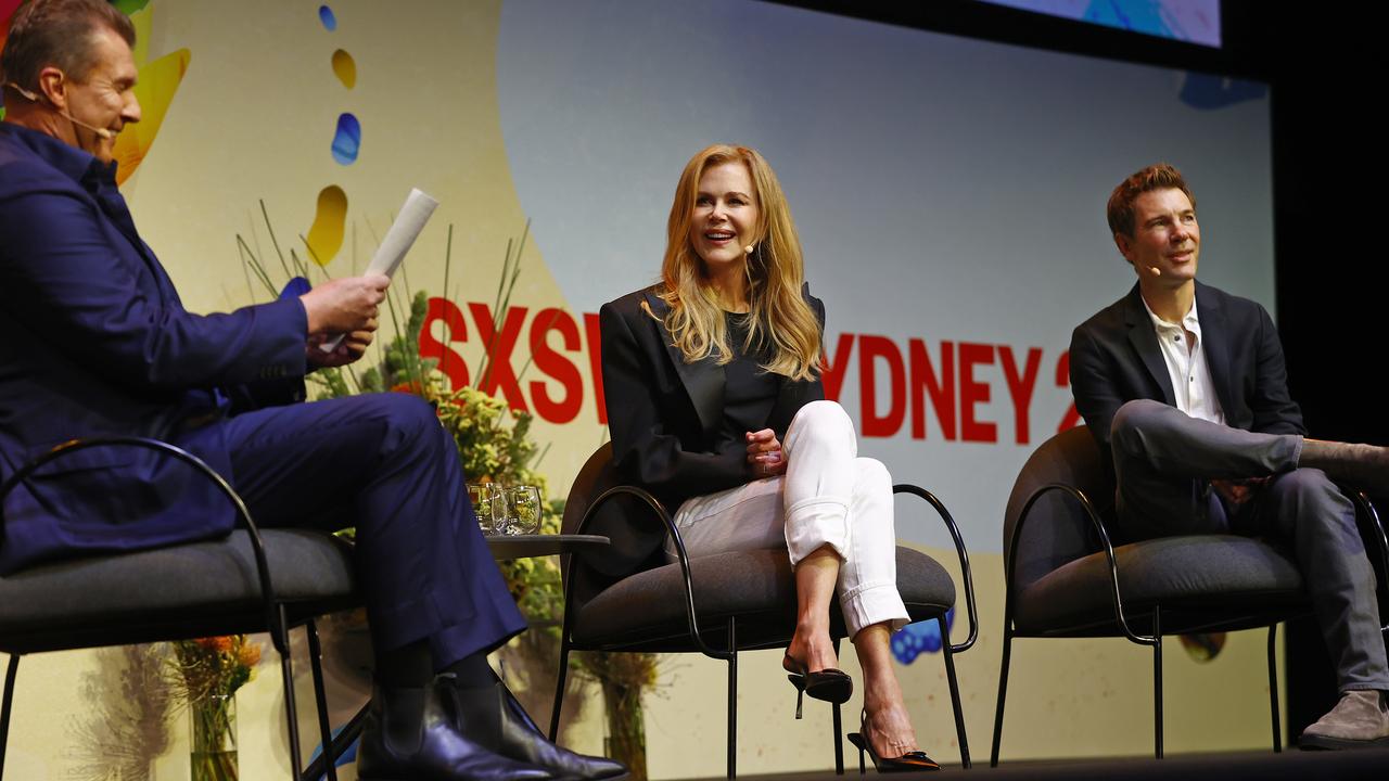 Peter Overton played moderator in the discussion with Kidman and producer Per Saari. Picture: Richard Dobson