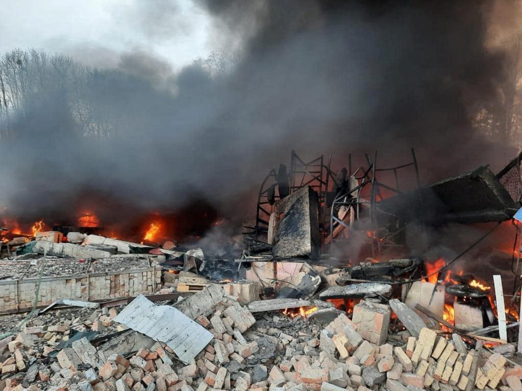 A view shows the Ukrainian State Border Guard Service site damaged by shelling in Kyiv region, Ukraine.