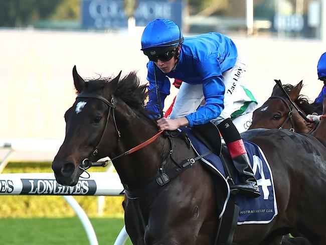 SYDNEY, AUSTRALIA - SEPTEMBER 02: Zac Lloyd riding Pericles wins Race 9 AMD Medical Tramway Stakes  during "City Tattersalls Club Cup Day" - Sydney Racing at Royal Randwick Racecourse on September 02, 2023 in Sydney, Australia. (Photo by Jeremy Ng/Getty Images)