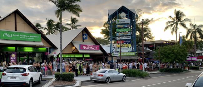 Line-up for Magnums Nightclub in Airlie Beach on New Year's Eve 2021. Picture: Rae Wilson