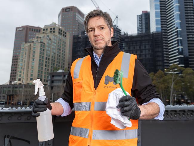 Melbourne's new Lord Mayor Nicholas Reece. The City of Melbourne will soon be cracking down and cleaning up nearly 10,000 square metres of graffiti on assets and buildings in the city which are not owned or managed by council. Picture: Jason Edwards