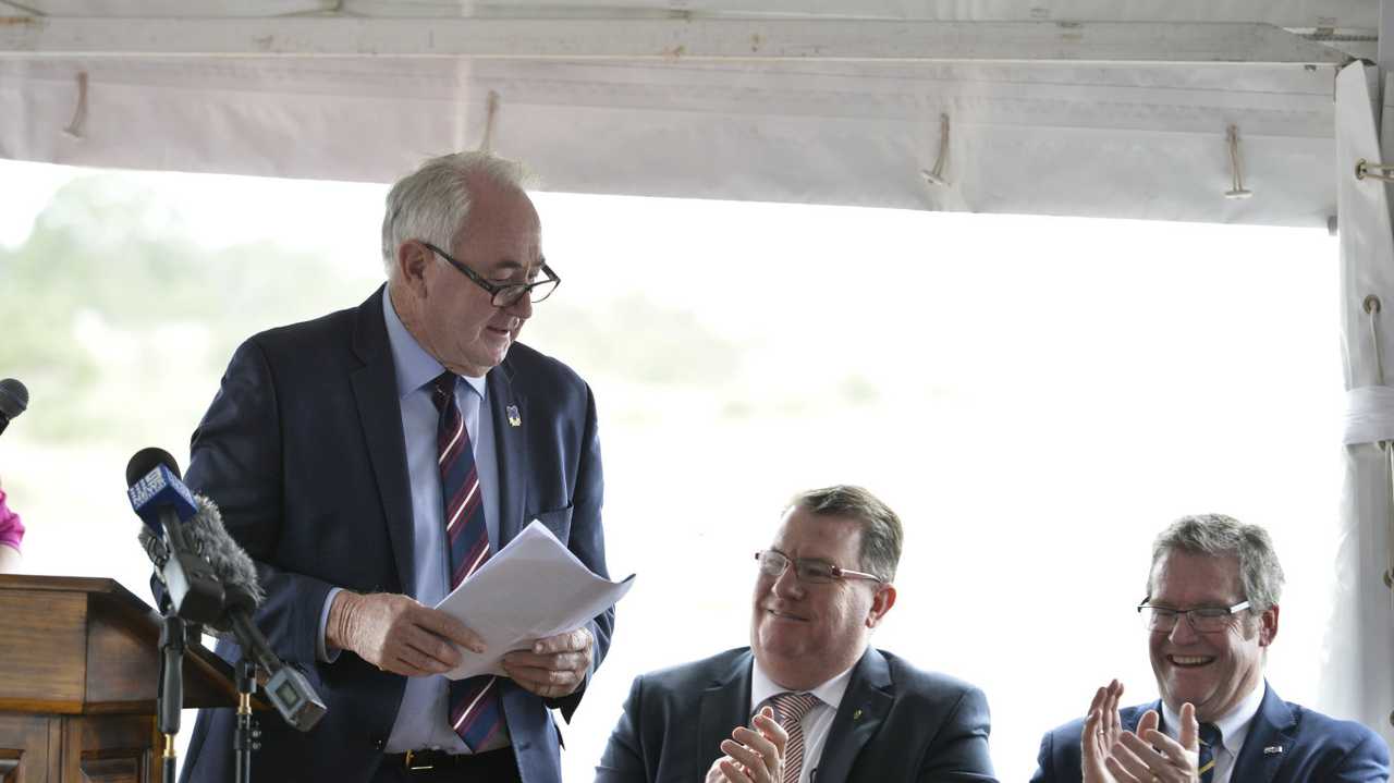 TRC Mayor Paul Antonio leaves the podium after talking at the opening. Picture: Kevin Farmer