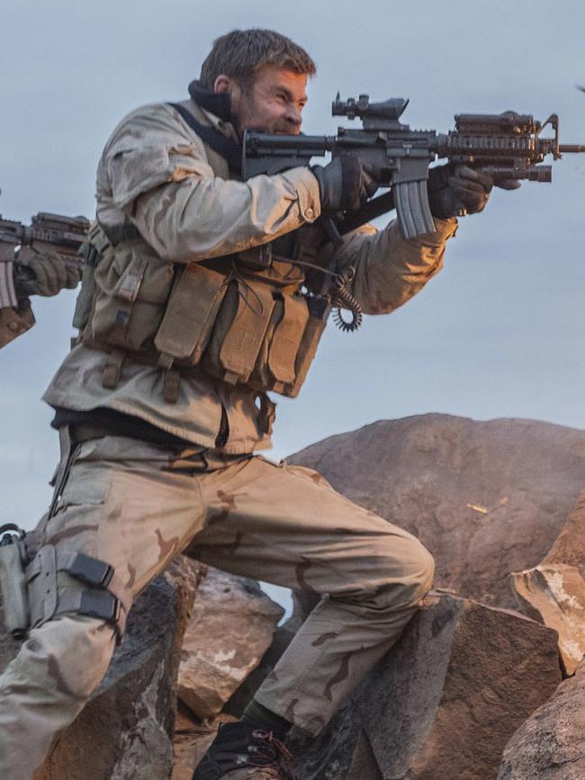 Chris Hemsworth in action in 12 Strong. Picture: AP