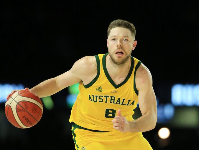 International Basketball Series Australian Boomers V USA Basketball at Marvel Stadium, Saturday August 24, 2019. Matthew Dellavedova of the Boomers in action. Picture: Mark Stewart