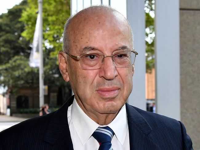 Eddie Obeid arrives at the Supreme Court of NSW in Sydney, Thursday, February 20, 2020. Obeid, 76, his 50-year-old son Moses, and former NSW ministerial colleague Ian Macdonald, 70, have pleaded not guilty over an alleged coalmining conspiracy between 2007 and 2009. (AAP Image/Joel Carrett) NO ARCHIVING