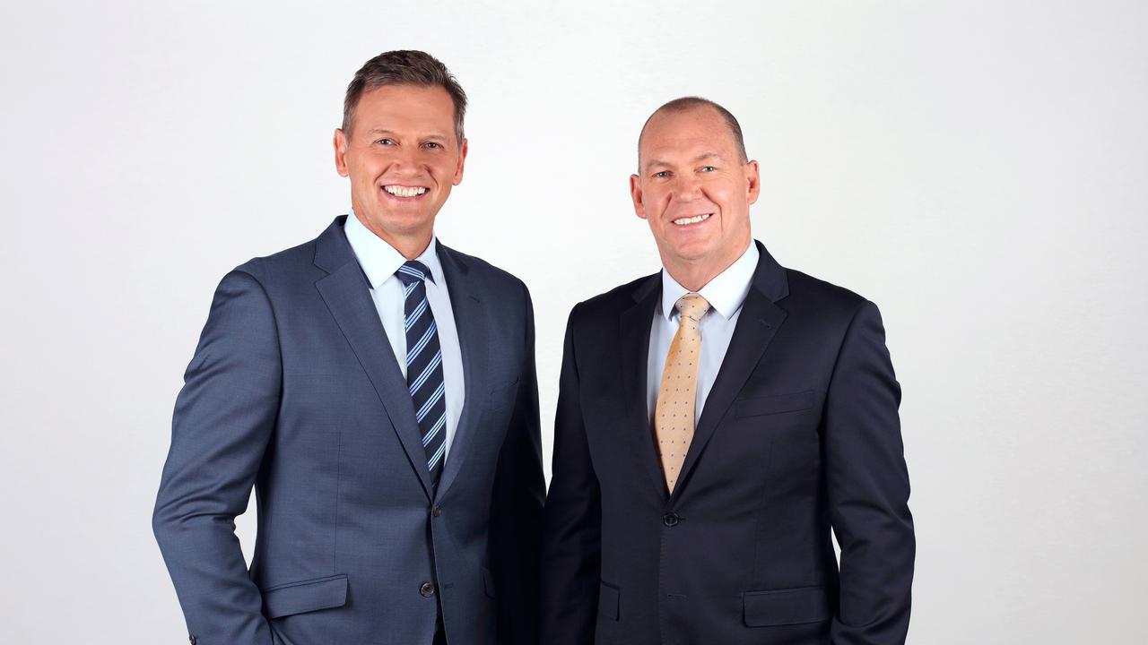 Long-time Channel 7 sports presenter Bruce Abernethy (right) is trying to get back on Port Adelaide’s board. Picture: Supplied