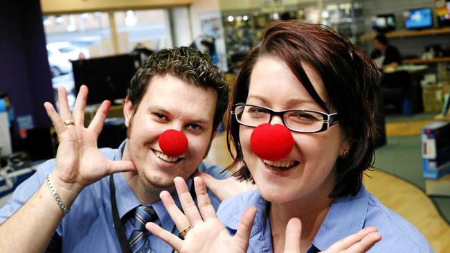 Daniel Hobbs and Angela Pomerenke show their support for Red Nose Day in 2010.