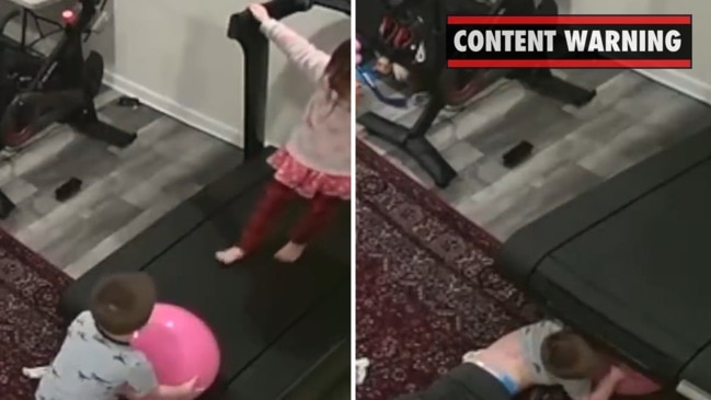 Video reveals terrifying moment baby is sucked under treadmill